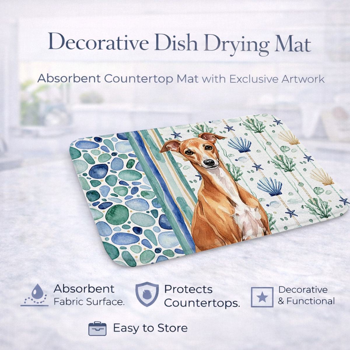 Picture of Carolines Treasures WDK7081DDM 21 x 14 in. Red Italian Greyhound Coastal Sea Glass Dish Drying Mat