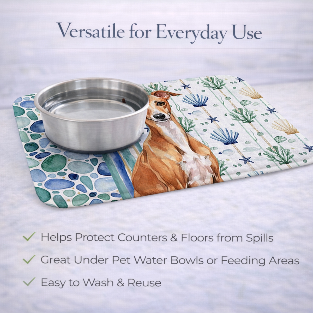 Picture of Carolines Treasures WDK7081DDM 21 x 14 in. Red Italian Greyhound Coastal Sea Glass Dish Drying Mat