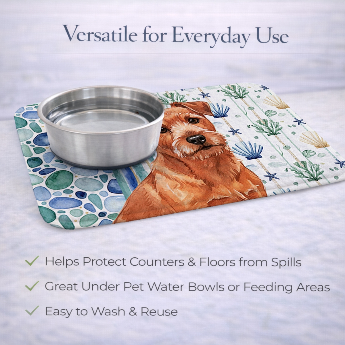 Picture of Carolines Treasures WDK7130DDM 21 x 14 in. Red Norfolk Terrier Coastal Sea Glass Dish Drying Mat