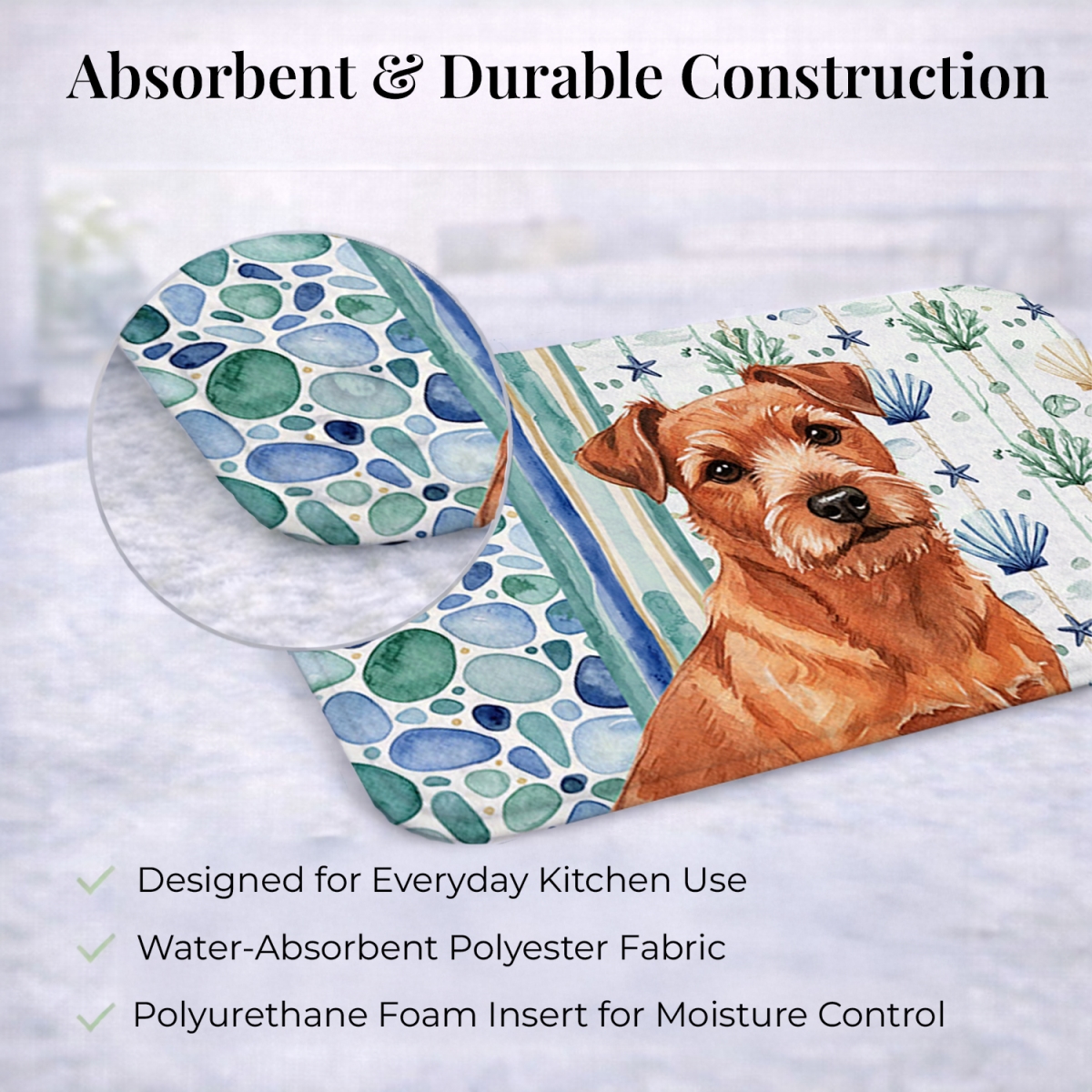 Picture of Carolines Treasures WDK7130DDM 21 x 14 in. Red Norfolk Terrier Coastal Sea Glass Dish Drying Mat