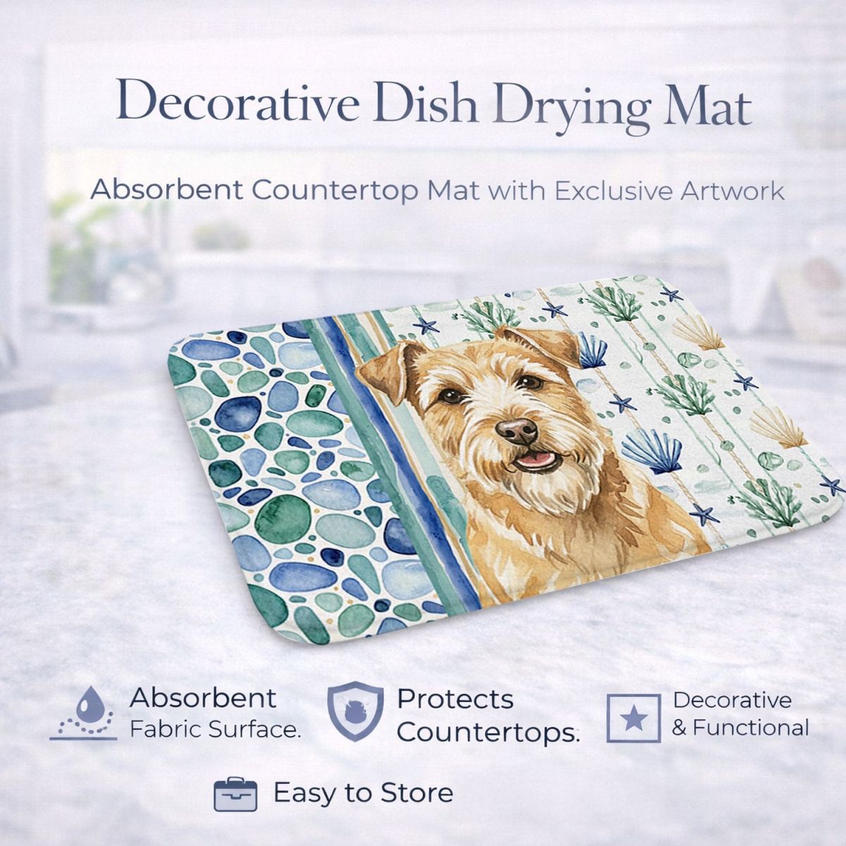 Picture of Carolines Treasures WDK7131DDM 21 x 14 in. Wheaten Norfolk Terrier Coastal Sea Glass Dish Drying Mat