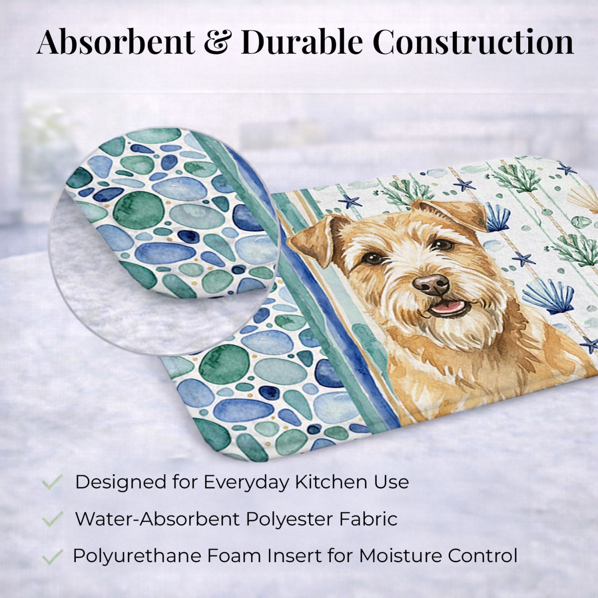 Picture of Carolines Treasures WDK7131DDM 21 x 14 in. Wheaten Norfolk Terrier Coastal Sea Glass Dish Drying Mat