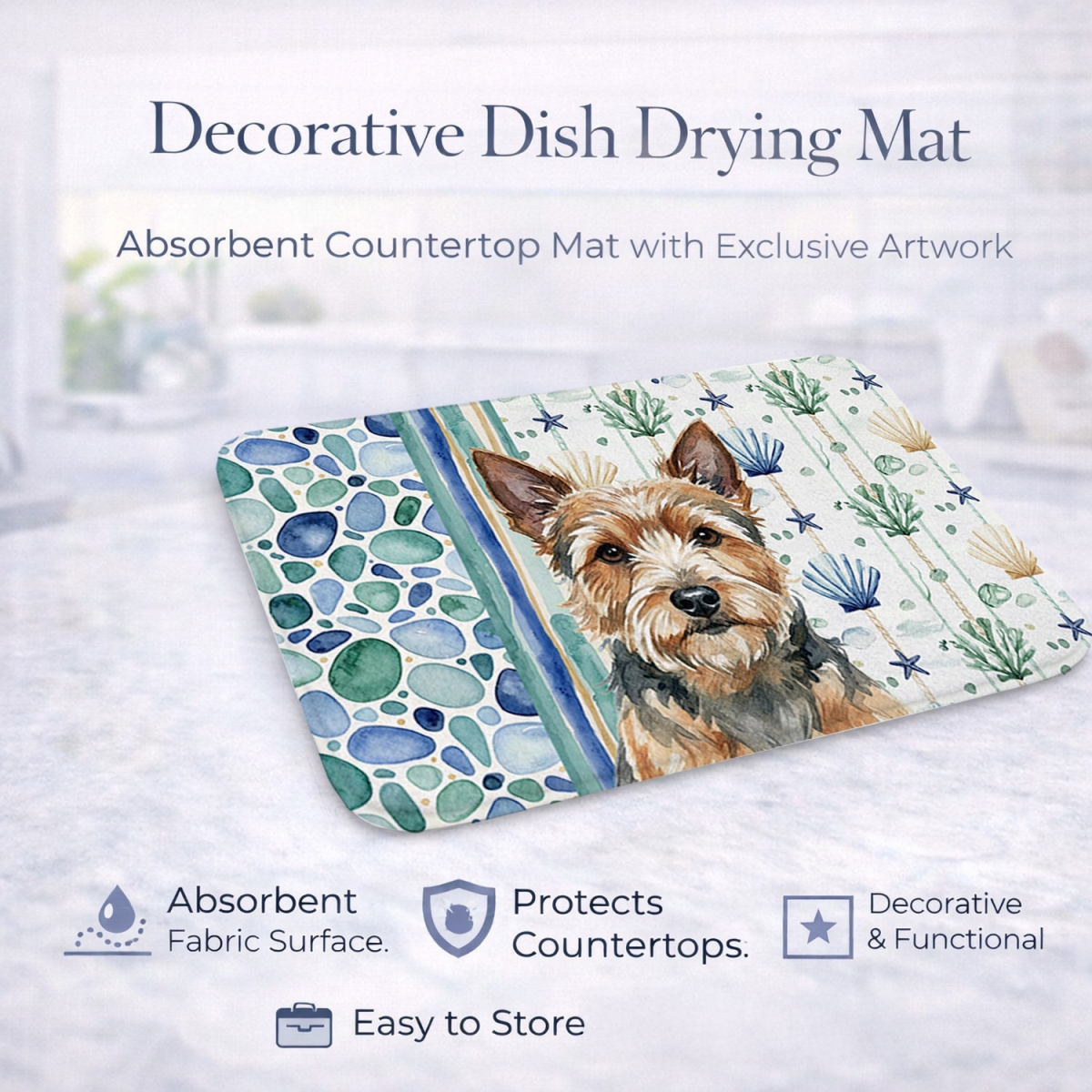 Picture of Carolines Treasures WDK7133DDM 21 x 14 in. Norwich Terrier Coastal Sea Glass Dish Drying Mat