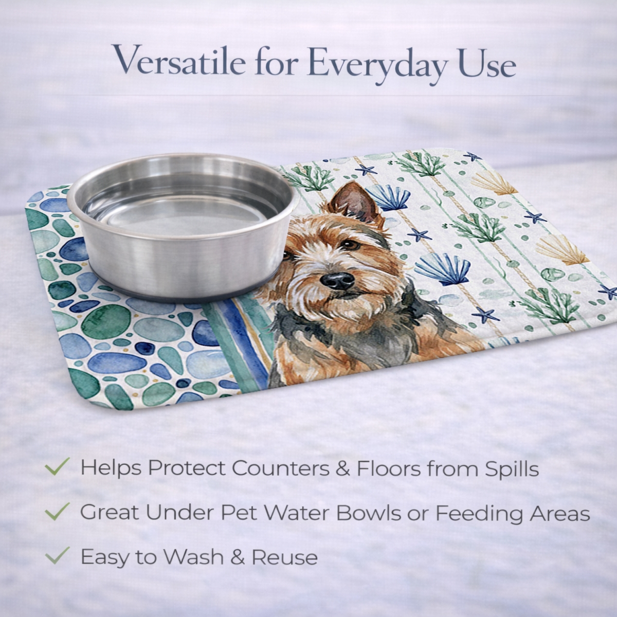 Picture of Carolines Treasures WDK7133DDM 21 x 14 in. Norwich Terrier Coastal Sea Glass Dish Drying Mat