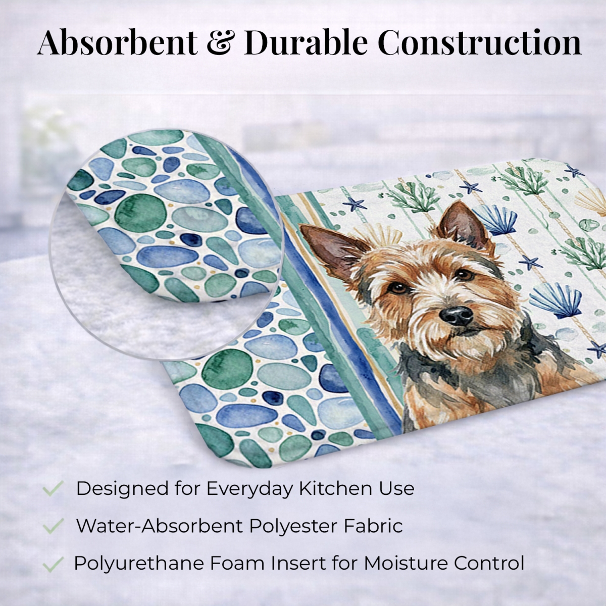 Picture of Carolines Treasures WDK7133DDM 21 x 14 in. Norwich Terrier Coastal Sea Glass Dish Drying Mat