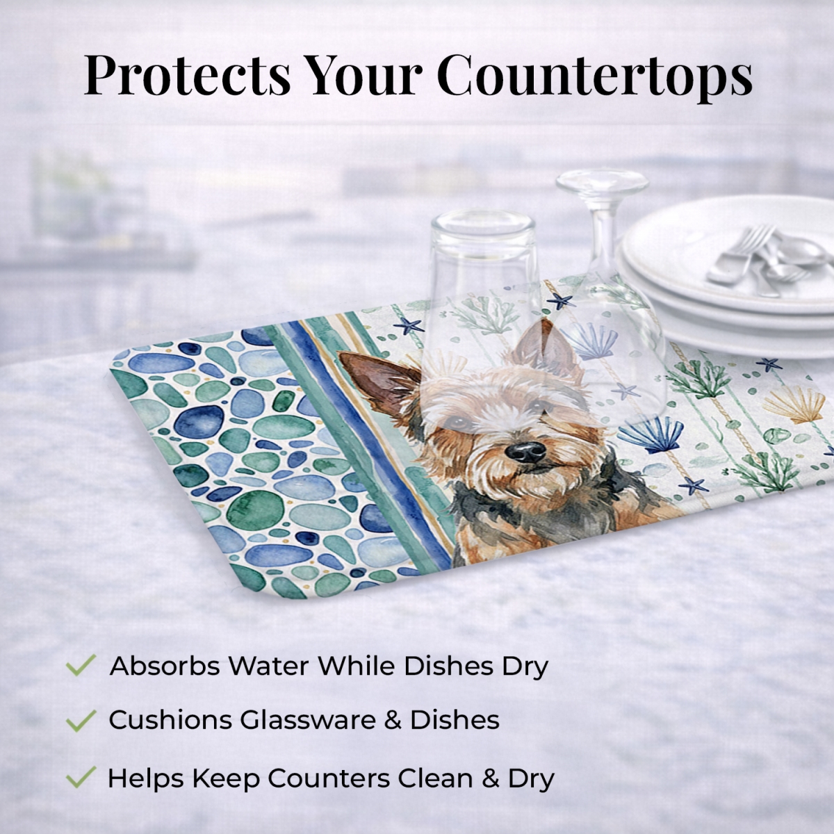 Picture of Carolines Treasures WDK7133DDM 21 x 14 in. Norwich Terrier Coastal Sea Glass Dish Drying Mat