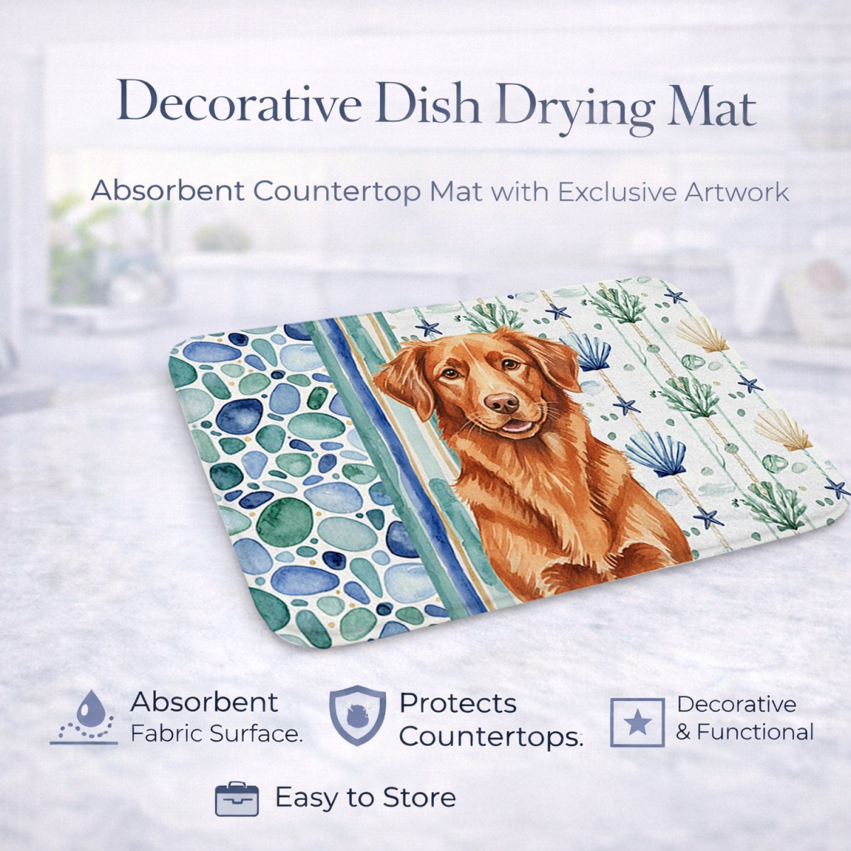 Picture of Carolines Treasures WDK7134DDM 21 x 14 in. Copper Nova Scotia Duck Tolling Retriever Coastal Sea Glass Dish Drying Mat