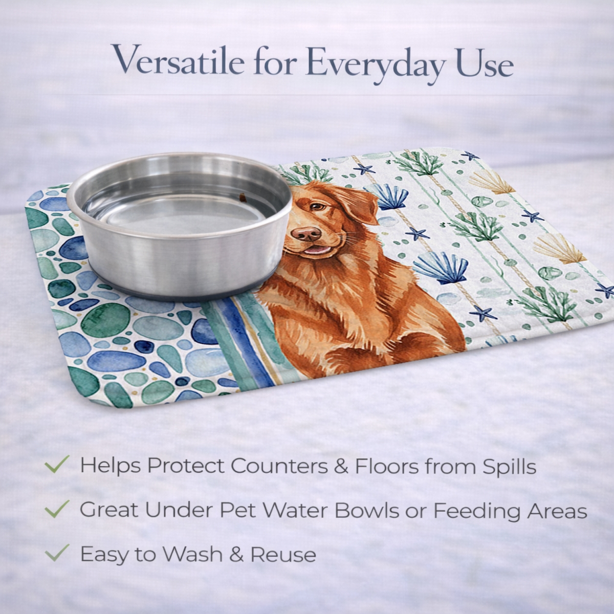 Picture of Carolines Treasures WDK7134DDM 21 x 14 in. Copper Nova Scotia Duck Tolling Retriever Coastal Sea Glass Dish Drying Mat