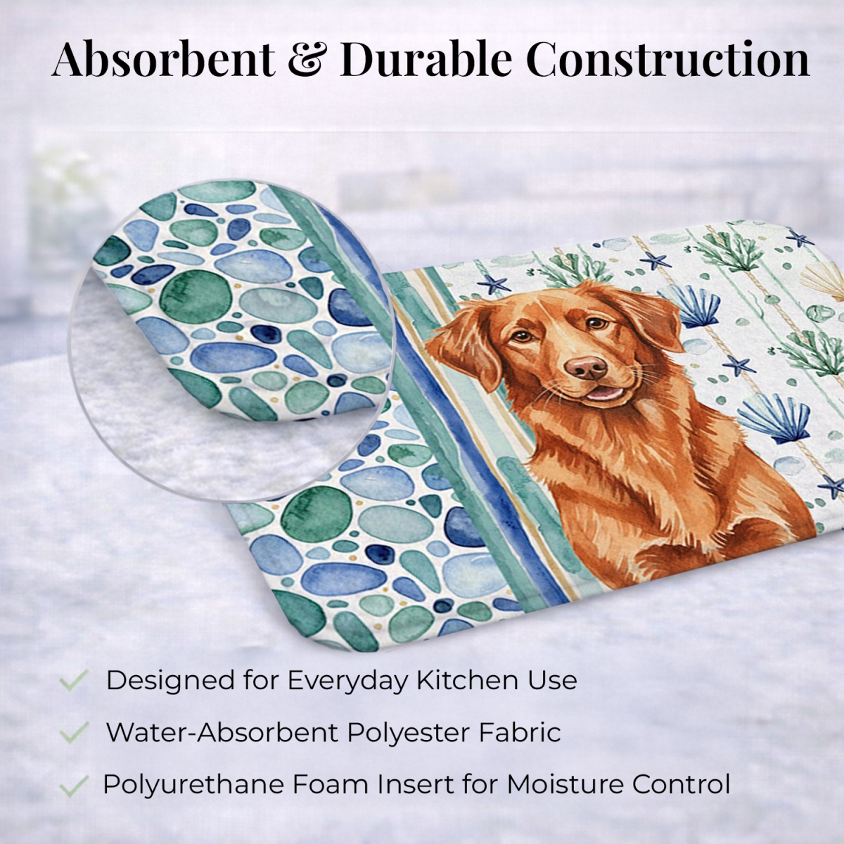 Picture of Carolines Treasures WDK7134DDM 21 x 14 in. Copper Nova Scotia Duck Tolling Retriever Coastal Sea Glass Dish Drying Mat
