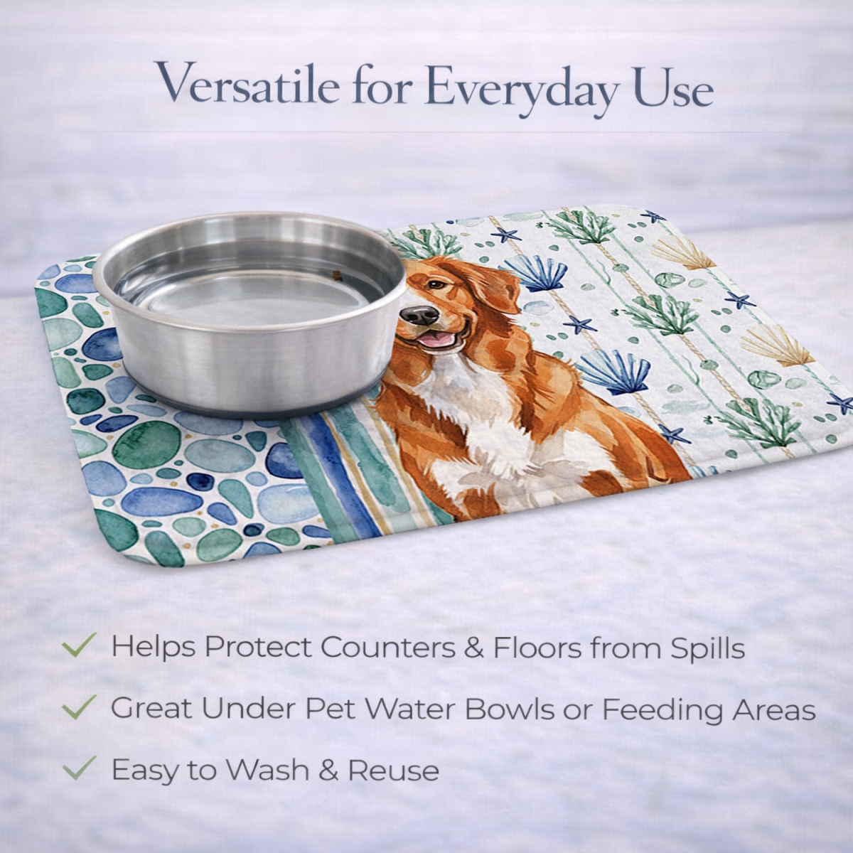 Picture of Carolines Treasures WDK7135DDM 21 x 14 in. Orange Nova Scotia Duck Tolling Retriever Coastal Sea Glass Dish Drying Mat