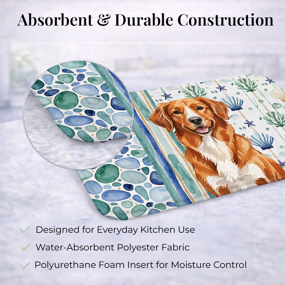 Picture of Carolines Treasures WDK7135DDM 21 x 14 in. Orange Nova Scotia Duck Tolling Retriever Coastal Sea Glass Dish Drying Mat