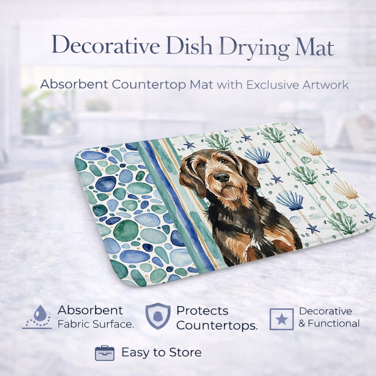Picture of Carolines Treasures WDK7138DDM 21 x 14 in. Black & Tan Otterhound Coastal Sea Glass Dish Drying Mat
