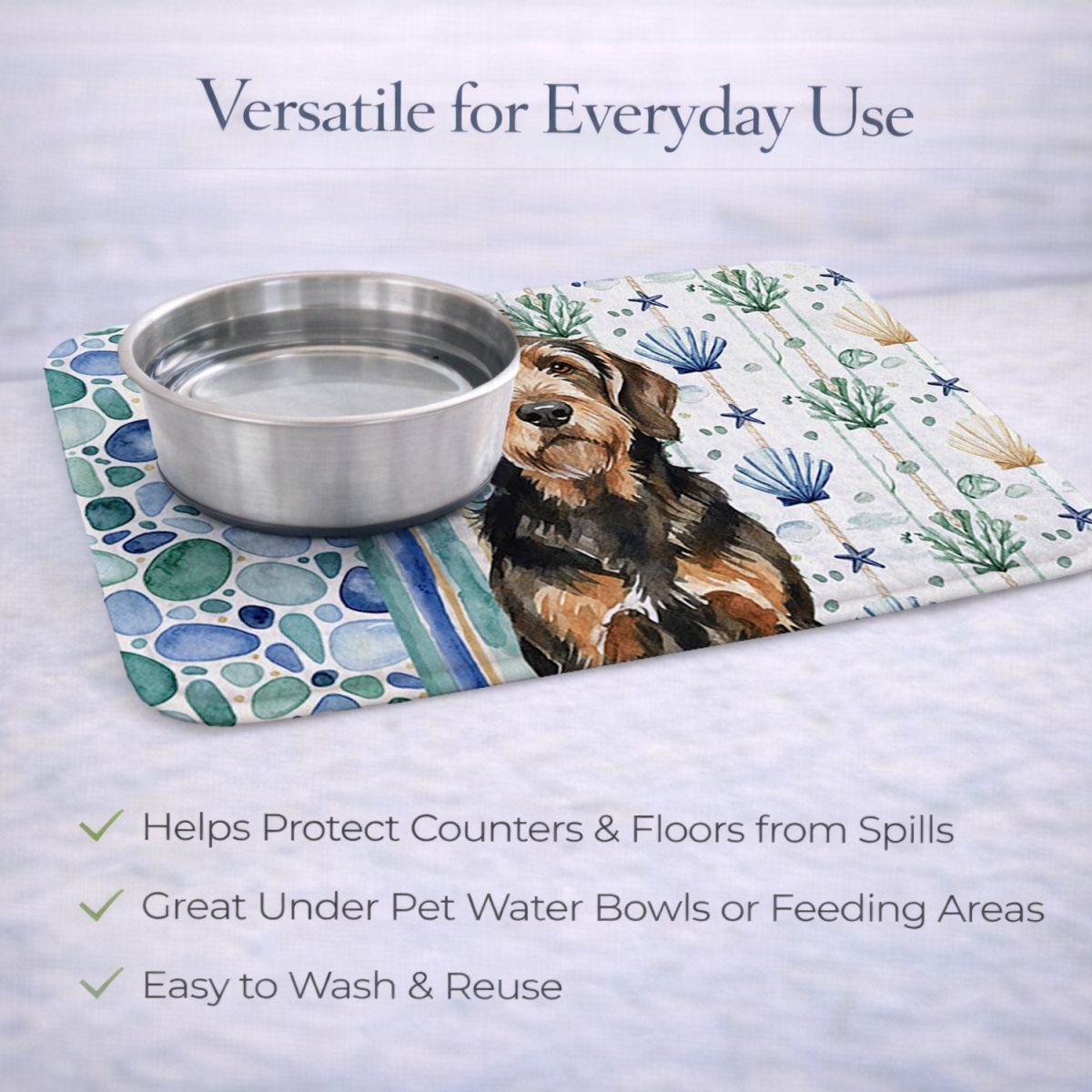 Picture of Carolines Treasures WDK7138DDM 21 x 14 in. Black & Tan Otterhound Coastal Sea Glass Dish Drying Mat