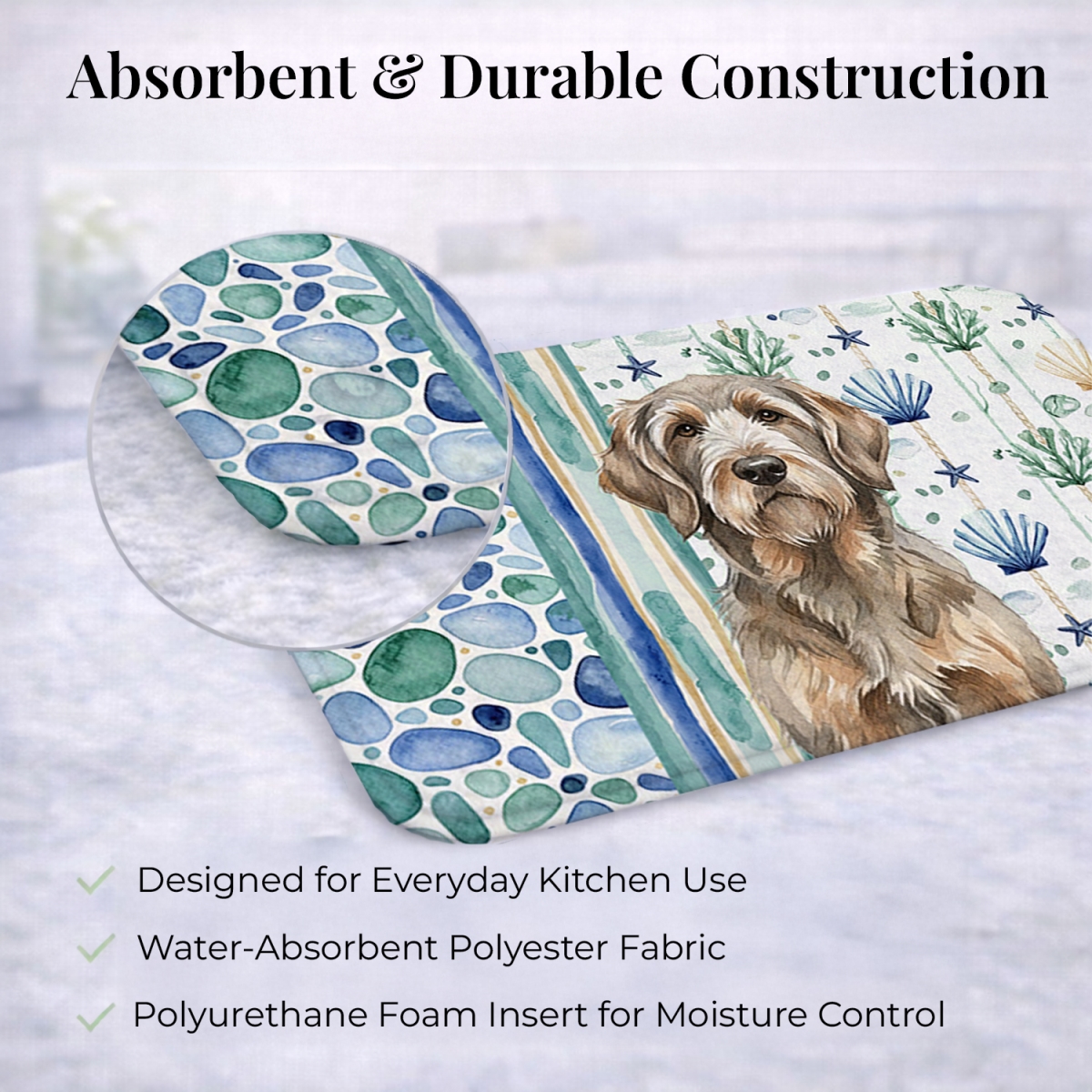 Picture of Carolines Treasures WDK7139DDM 21 x 14 in. Grizzle & Tan Otterhound Coastal Sea Glass Dish Drying Mat