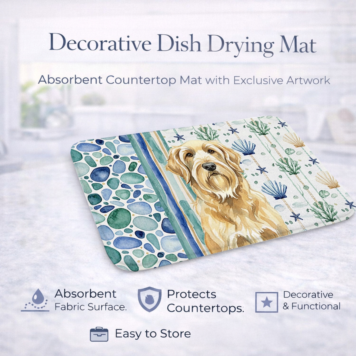 Picture of Carolines Treasures WDK7140DDM 21 x 14 in. Wheaten & Tan Otterhound Coastal Sea Glass Dish Drying Mat