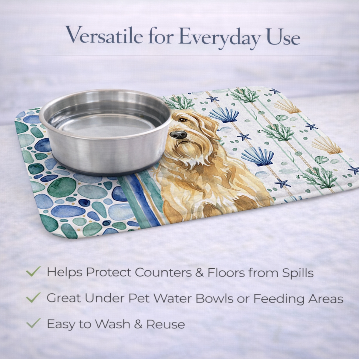 Picture of Carolines Treasures WDK7140DDM 21 x 14 in. Wheaten & Tan Otterhound Coastal Sea Glass Dish Drying Mat