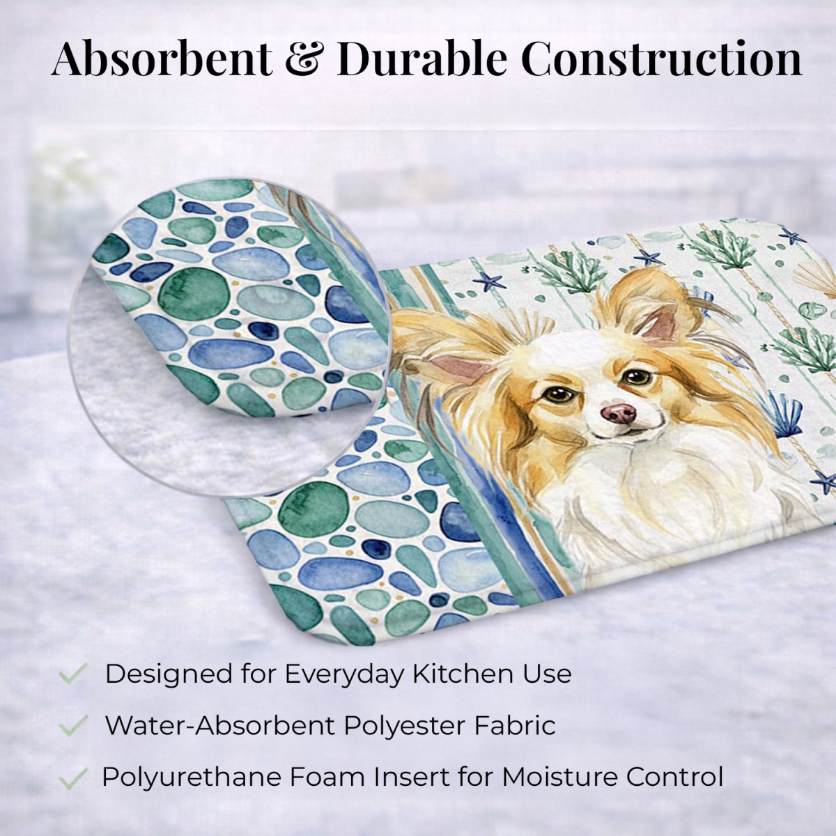 Picture of Carolines Treasures WDK7142DDM 21 x 14 in. Lemon & White Papillon Coastal Sea Glass Dish Drying Mat