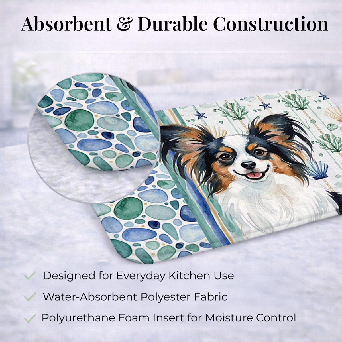 Picture of Carolines Treasures WDK7143DDM 21 x 14 in. Tricolor Papillon Coastal Sea Glass Dish Drying Mat