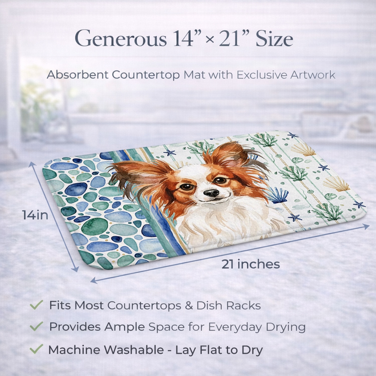 Picture of Carolines Treasures WDK7144DDM 21 x 14 in. White with Red Papillon Coastal Sea Glass Dish Drying Mat