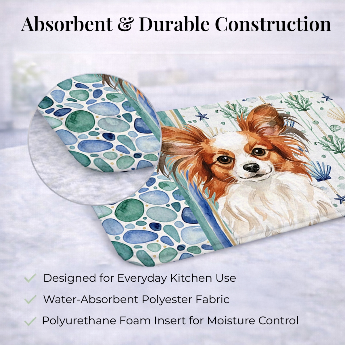Picture of Carolines Treasures WDK7144DDM 21 x 14 in. White with Red Papillon Coastal Sea Glass Dish Drying Mat