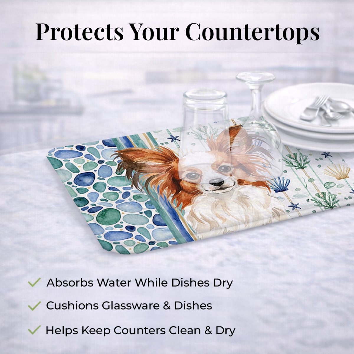 Picture of Carolines Treasures WDK7144DDM 21 x 14 in. White with Red Papillon Coastal Sea Glass Dish Drying Mat