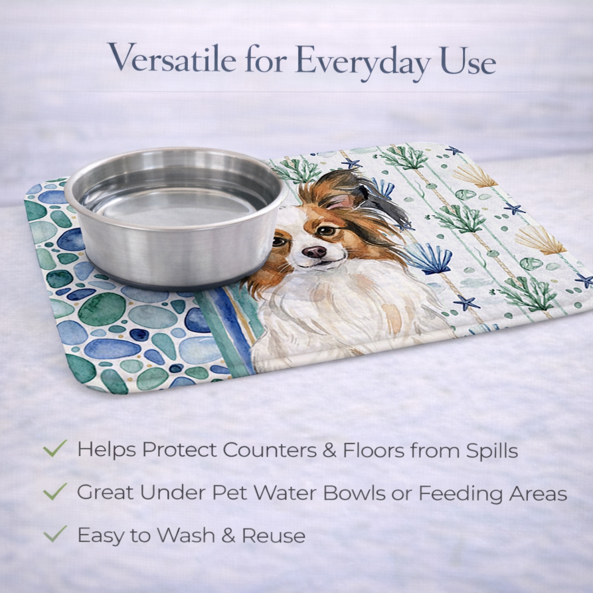 Picture of Carolines Treasures WDK7145DDM 21 x 14 in. White with Sable Papillon Coastal Sea Glass Dish Drying Mat