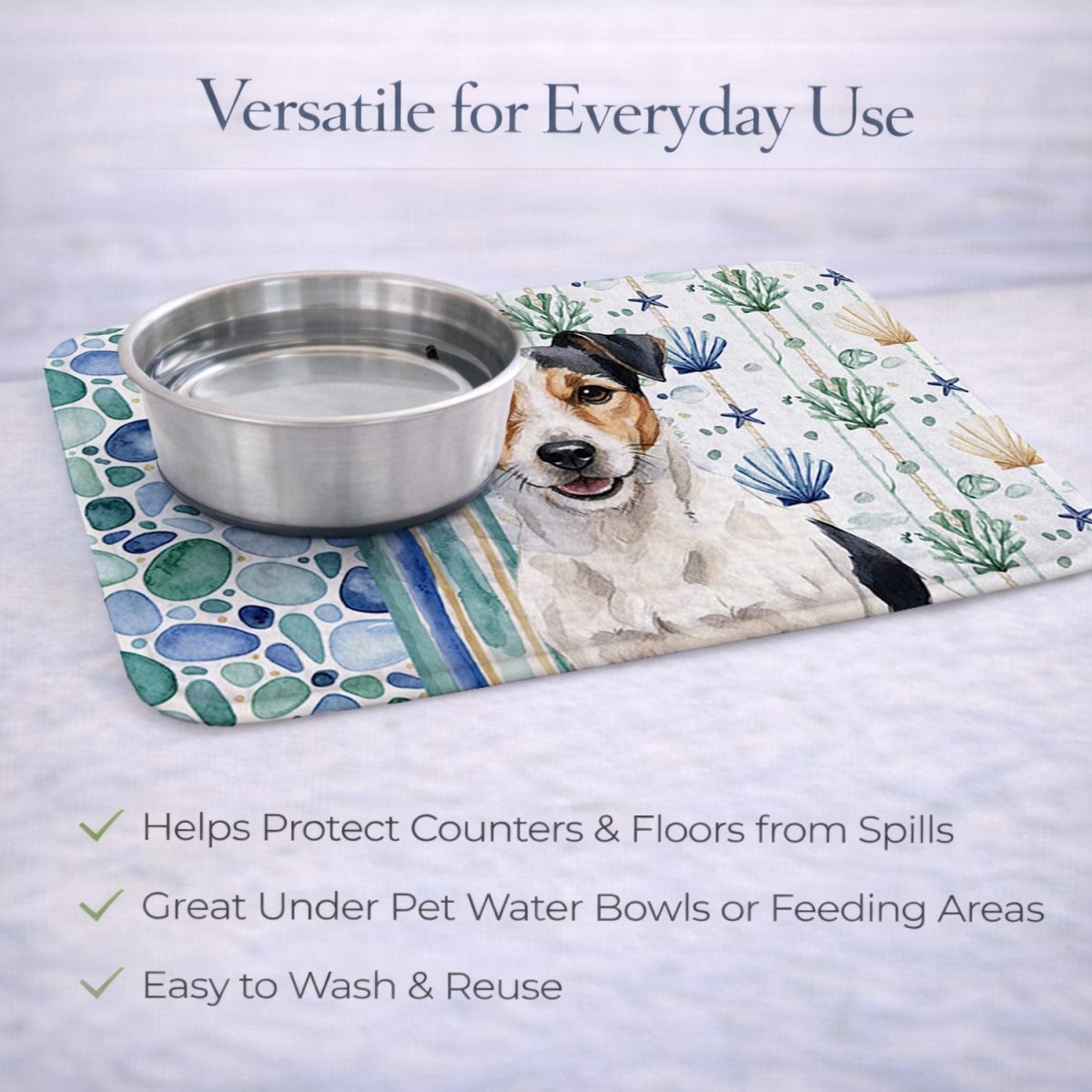 Picture of Carolines Treasures WDK7146DDM 21 x 14 in. Parson Russell Terrier Coastal Sea Glass Dish Drying Mat