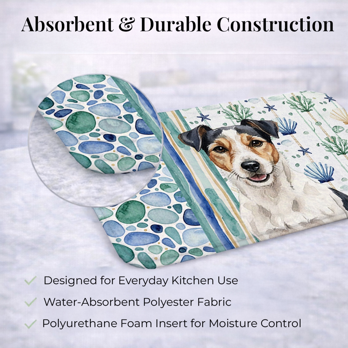 Picture of Carolines Treasures WDK7146DDM 21 x 14 in. Parson Russell Terrier Coastal Sea Glass Dish Drying Mat