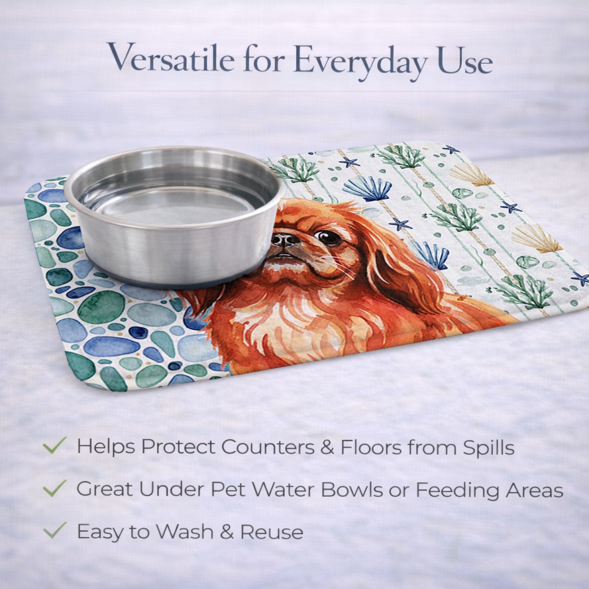 Picture of Carolines Treasures WDK7151DDM 21 x 14 in. Red Pekingese Coastal Sea Glass Dish Drying Mat