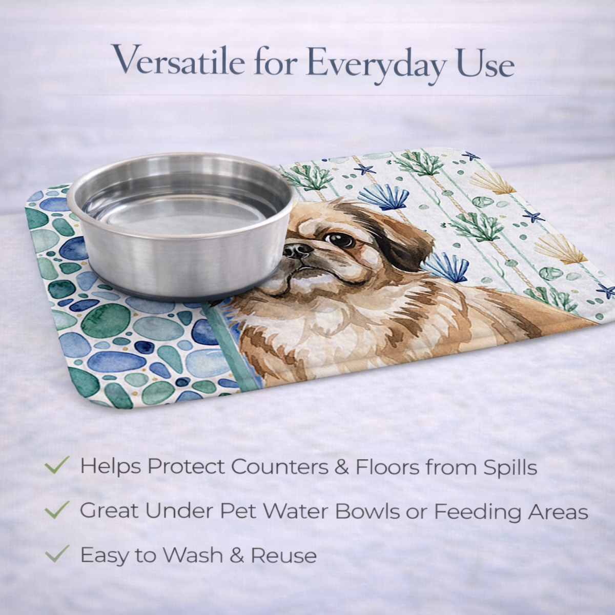 Picture of Carolines Treasures WDK7152DDM 21 x 14 in. Sable Pekingese Coastal Sea Glass Dish Drying Mat