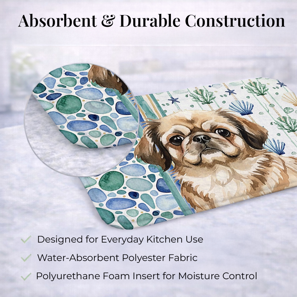 Picture of Carolines Treasures WDK7152DDM 21 x 14 in. Sable Pekingese Coastal Sea Glass Dish Drying Mat