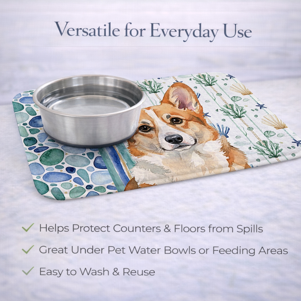 Picture of Carolines Treasures WDK7153DDM 21 x 14 in. Corgi Coastal Sea Glass Dish Drying Mat