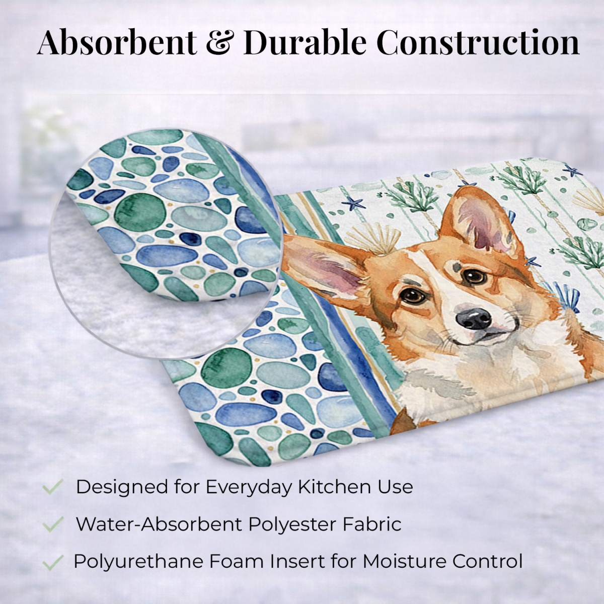 Picture of Carolines Treasures WDK7153DDM 21 x 14 in. Corgi Coastal Sea Glass Dish Drying Mat
