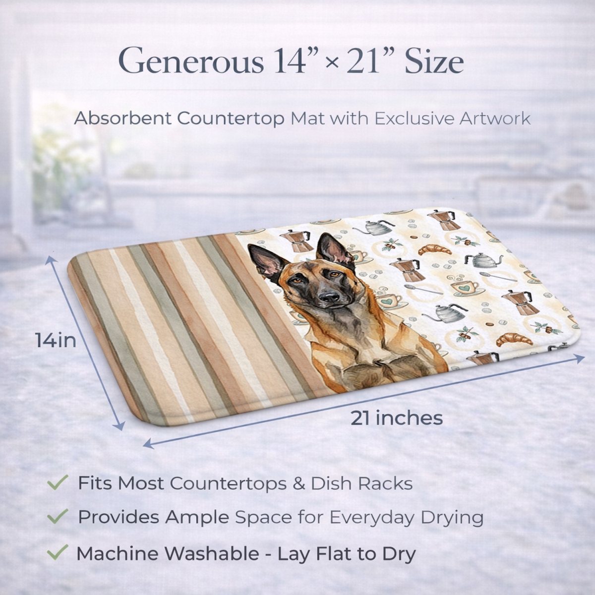 Picture of Carolines Treasures WDK7308DDM 21 x 14 in. Belgian Malinois Coffee Bar Dish Drying Mat