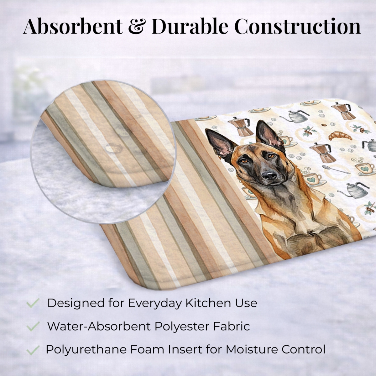 Picture of Carolines Treasures WDK7308DDM 21 x 14 in. Belgian Malinois Coffee Bar Dish Drying Mat