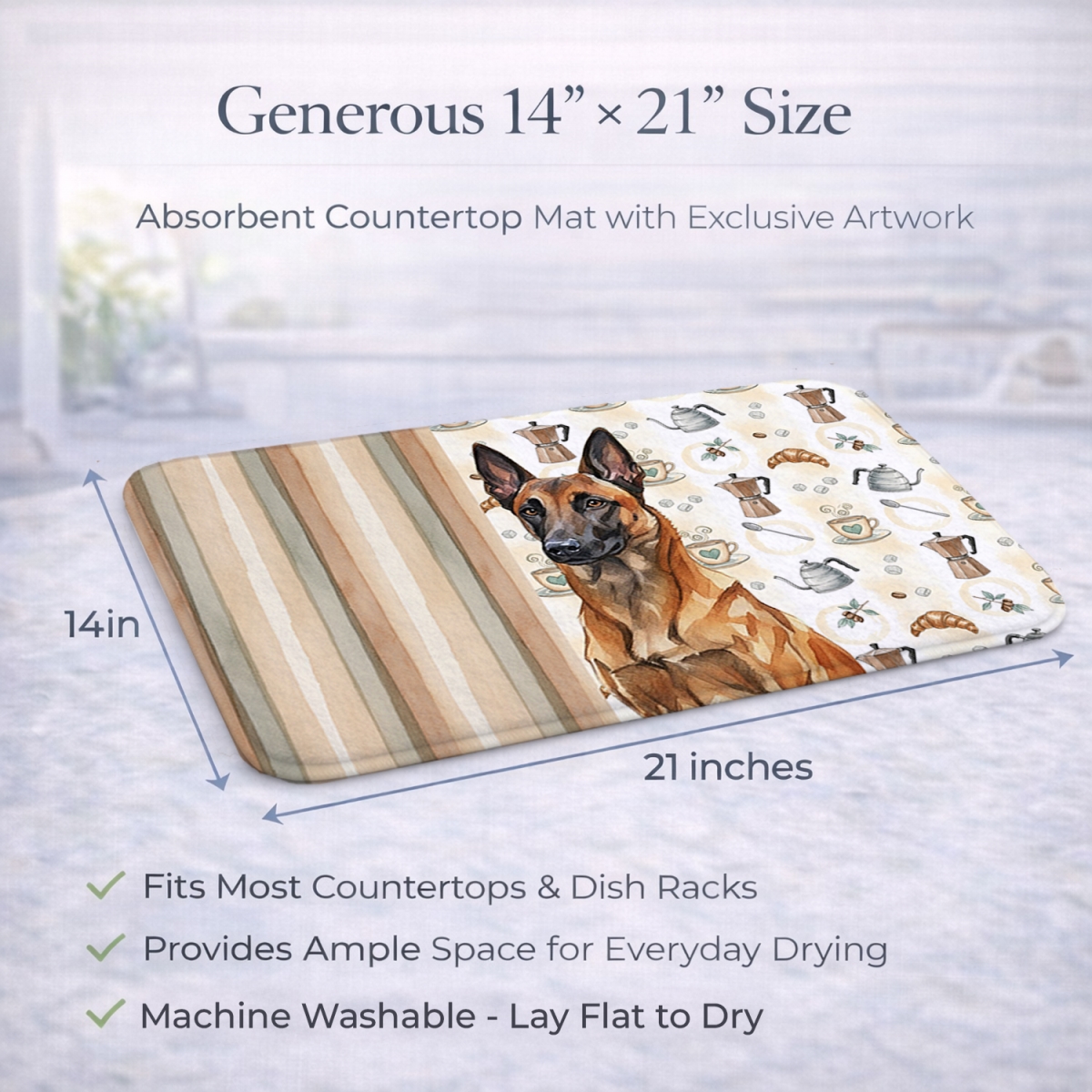 Picture of Carolines Treasures WDK7309DDM 21 x 14 in. Mahogany Belgian Malinois Coffee Bar Dish Drying Mat