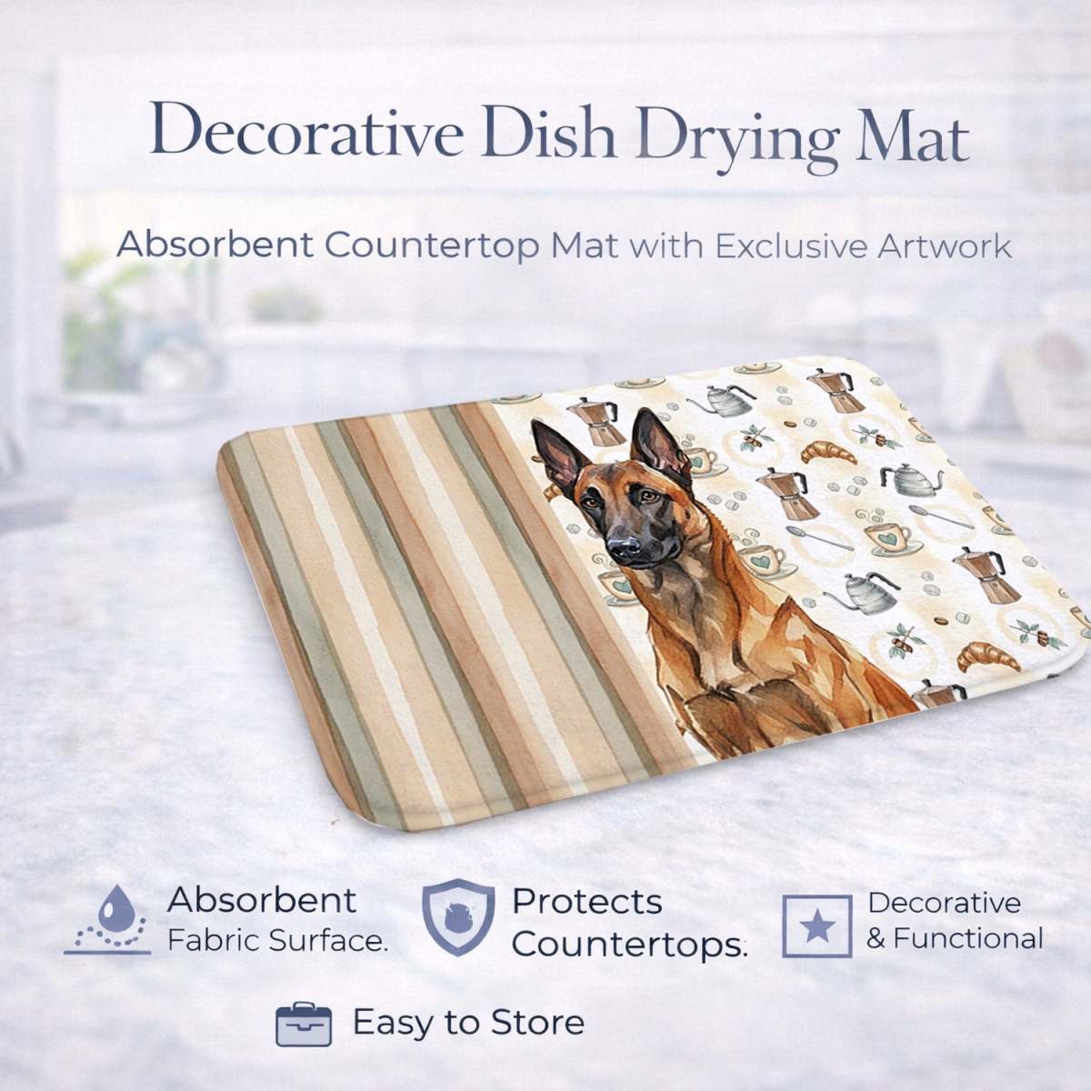 Picture of Carolines Treasures WDK7309DDM 21 x 14 in. Mahogany Belgian Malinois Coffee Bar Dish Drying Mat