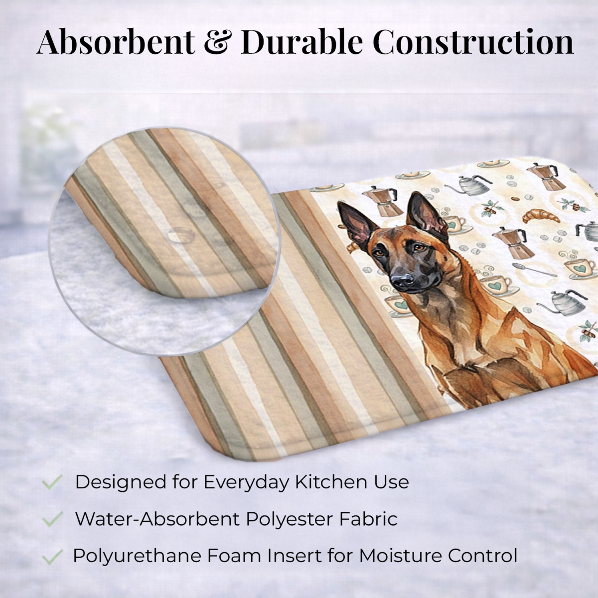 Picture of Carolines Treasures WDK7309DDM 21 x 14 in. Mahogany Belgian Malinois Coffee Bar Dish Drying Mat