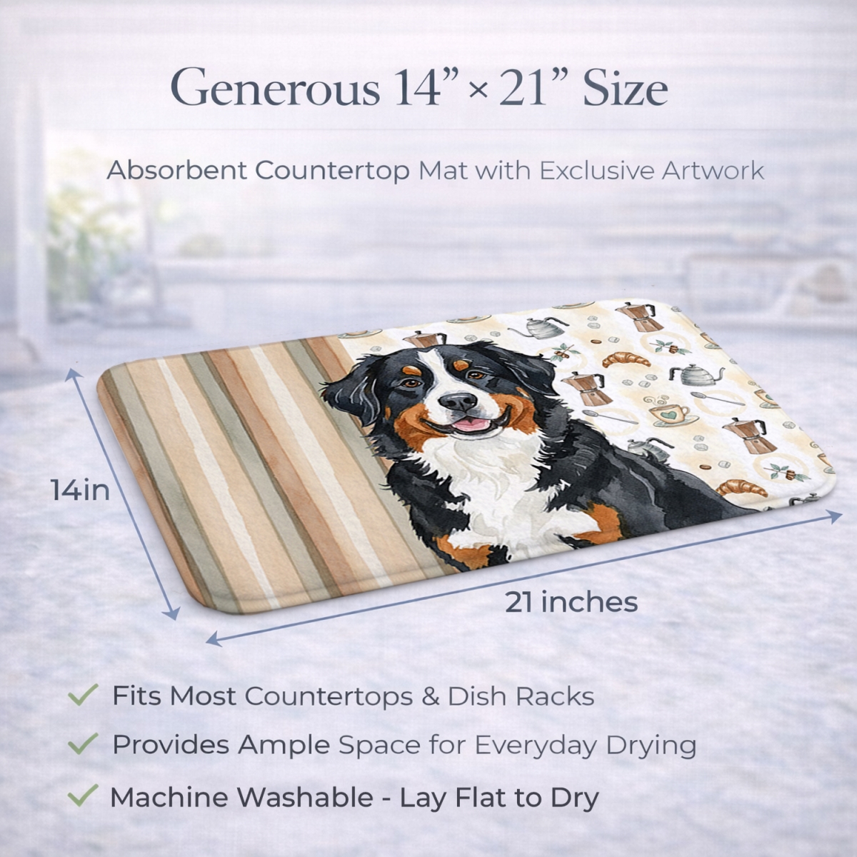 Picture of Carolines Treasures WDK7313DDM 21 x 14 in. Bernese Mountain Dog Coffee Bar Dish Drying Mat
