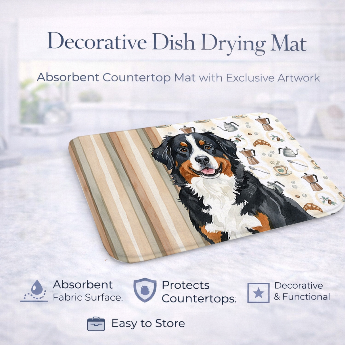 Picture of Carolines Treasures WDK7313DDM 21 x 14 in. Bernese Mountain Dog Coffee Bar Dish Drying Mat