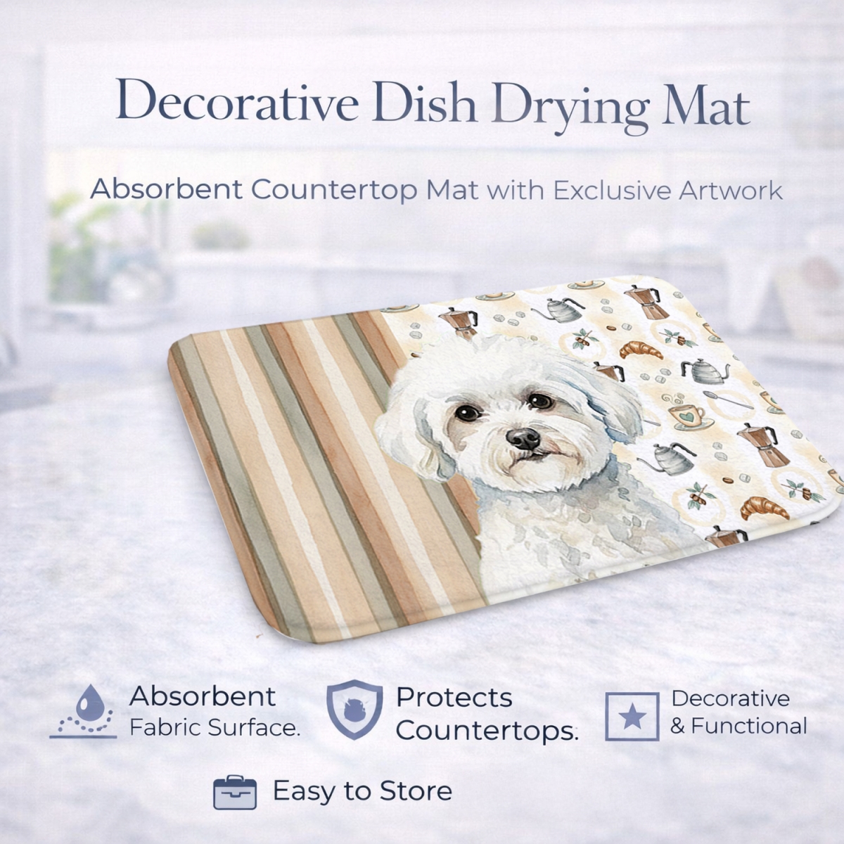 Picture of Carolines Treasures WDK7314DDM 21 x 14 in. Bichon Frise Coffee Bar Dish Drying Mat