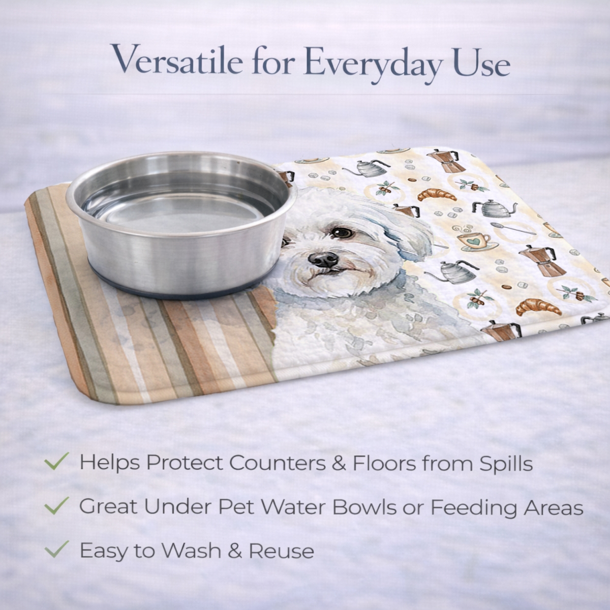 Picture of Carolines Treasures WDK7314DDM 21 x 14 in. Bichon Frise Coffee Bar Dish Drying Mat