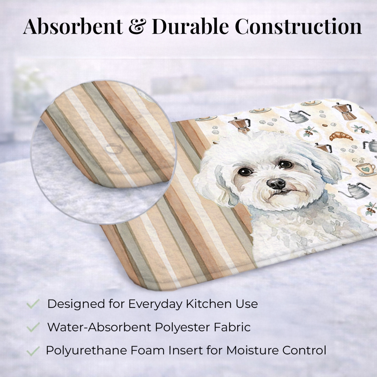 Picture of Carolines Treasures WDK7314DDM 21 x 14 in. Bichon Frise Coffee Bar Dish Drying Mat