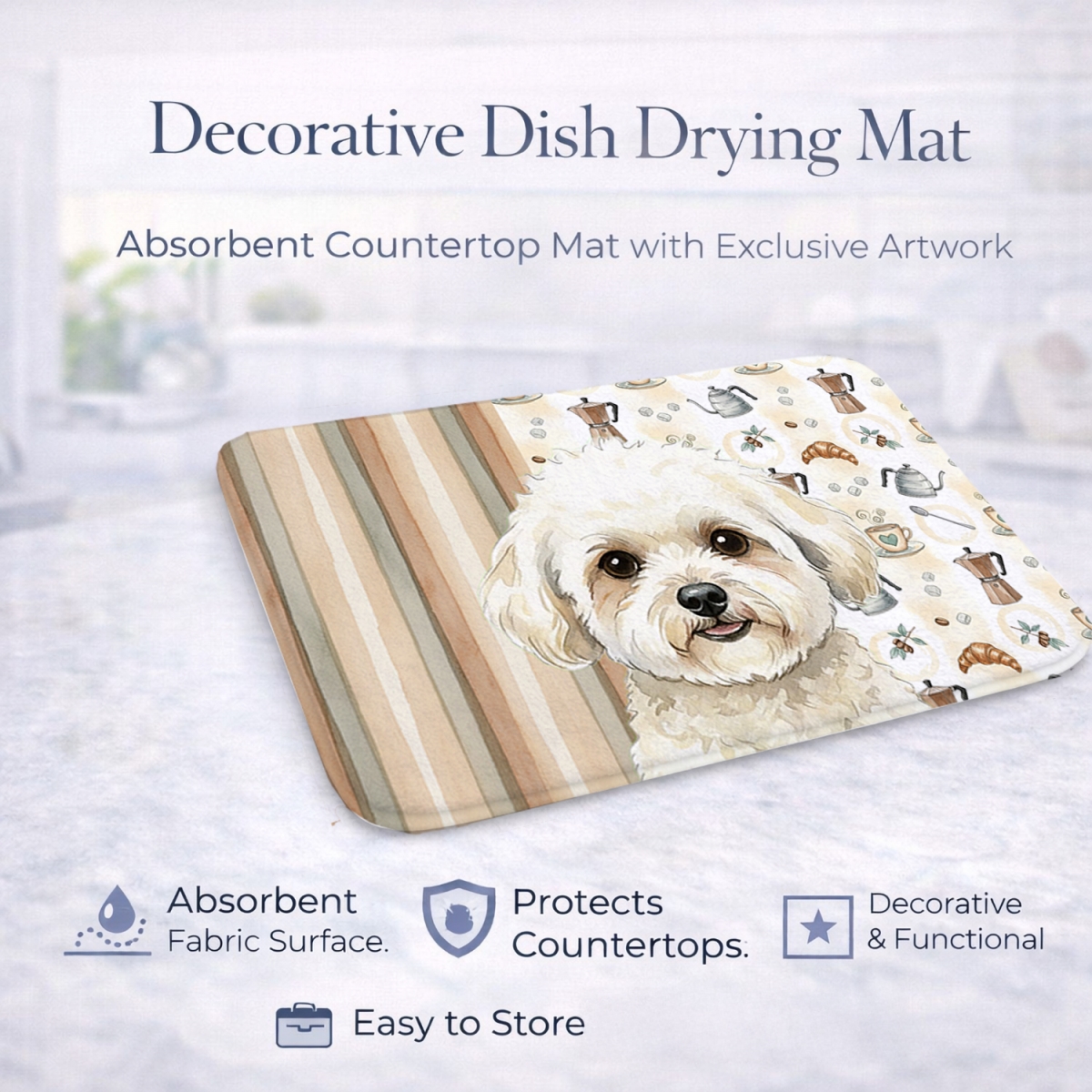 Picture of Carolines Treasures WDK7315DDM 21 x 14 in. White & Cream Bichon Frise Coffee Bar Dish Drying Mat
