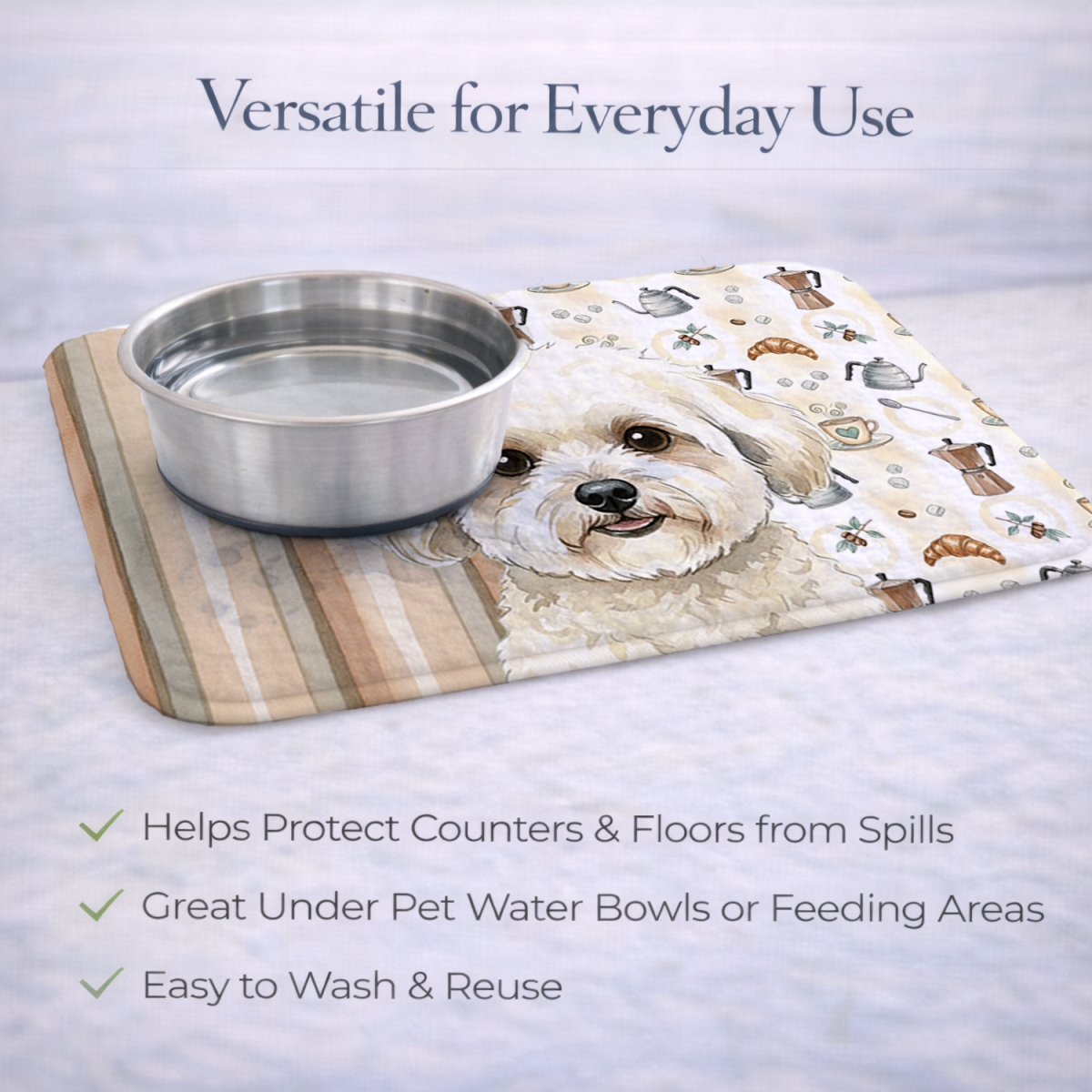 Picture of Carolines Treasures WDK7315DDM 21 x 14 in. White & Cream Bichon Frise Coffee Bar Dish Drying Mat