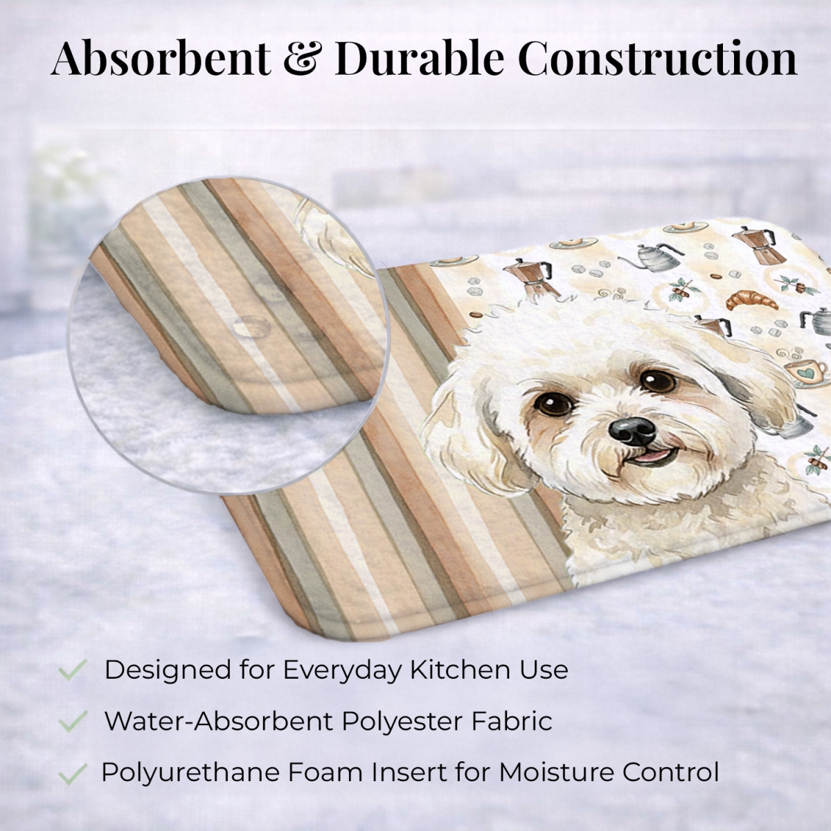 Picture of Carolines Treasures WDK7315DDM 21 x 14 in. White & Cream Bichon Frise Coffee Bar Dish Drying Mat