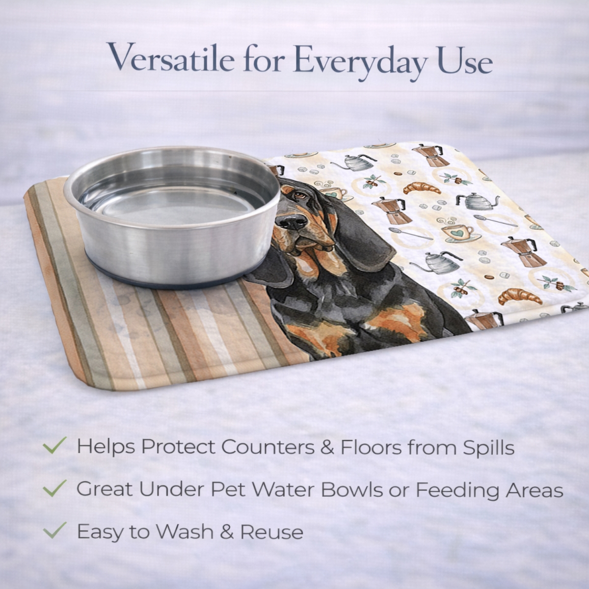 Picture of Carolines Treasures WDK7317DDM 21 x 14 in. Black & Tan Bloodhound Coffee Bar Dish Drying Mat