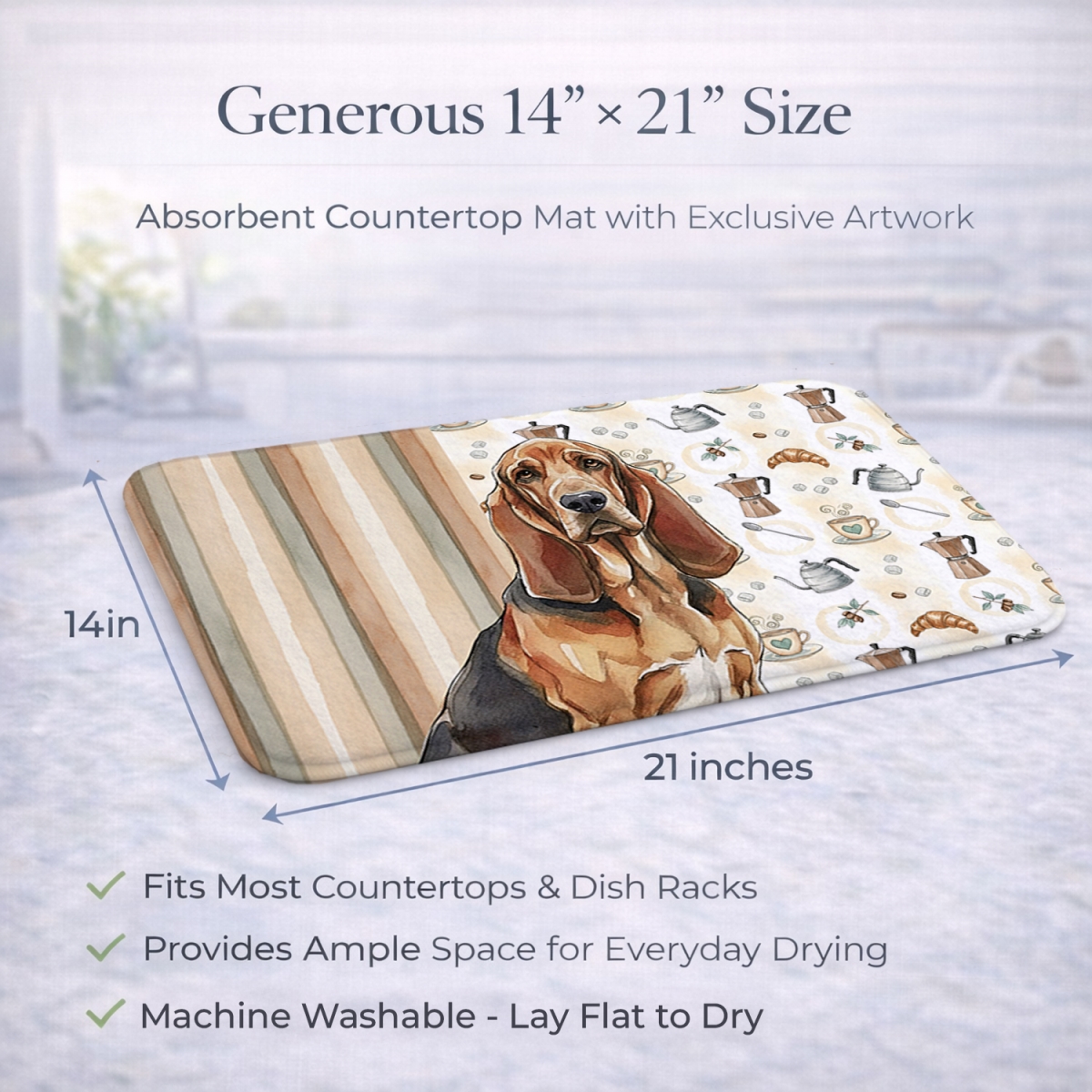 Picture of Carolines Treasures WDK7318DDM 21 x 14 in. Liver & Tan Bloodhound Coffee Bar Dish Drying Mat