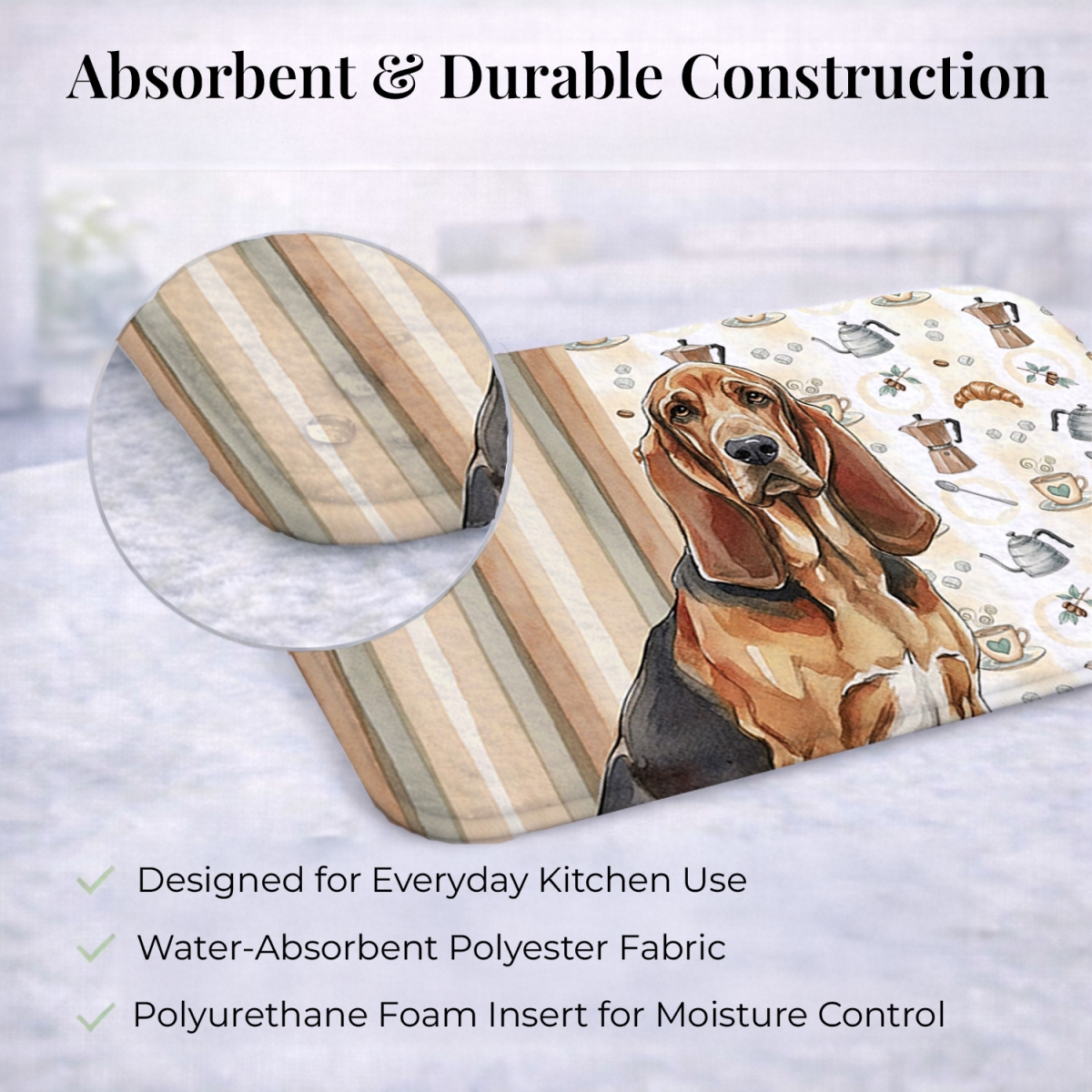 Picture of Carolines Treasures WDK7318DDM 21 x 14 in. Liver & Tan Bloodhound Coffee Bar Dish Drying Mat