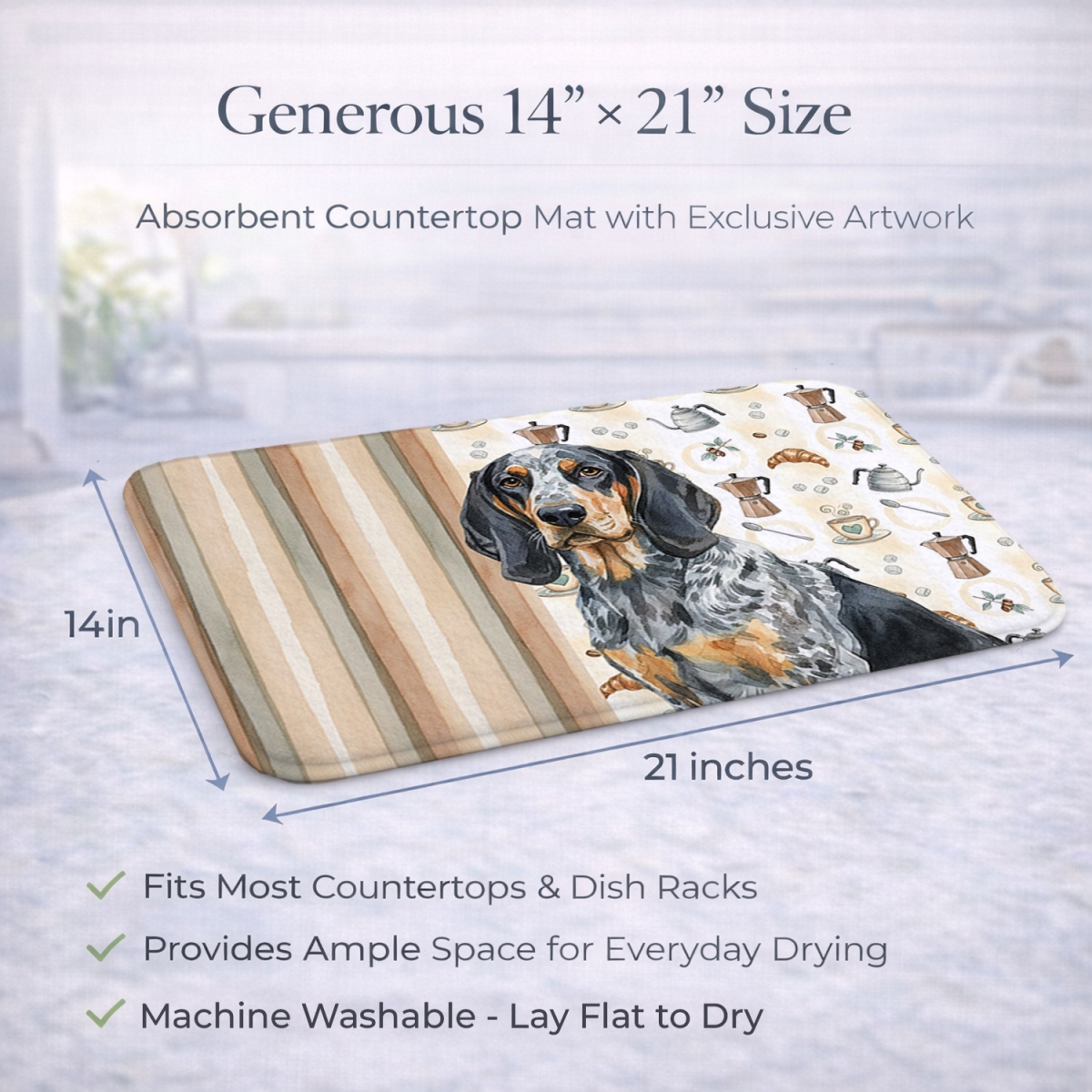 Picture of Carolines Treasures WDK7319DDM 21 x 14 in. Bluetick Coonhound Coffee Bar Dish Drying Mat